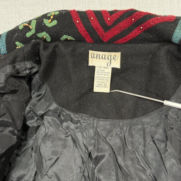 Vintage Anage Embroidered Wool Jacket Abstract Print Black Multi Size Chest 58" - Picture 12 of 13